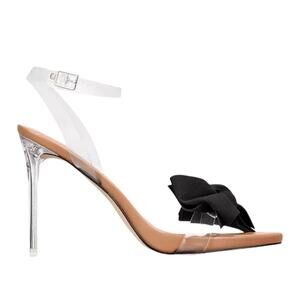 AAJ By Aminah Yahira Lucite Heel Elegant Evening Bow Dress Sandals NEW Size 6.5